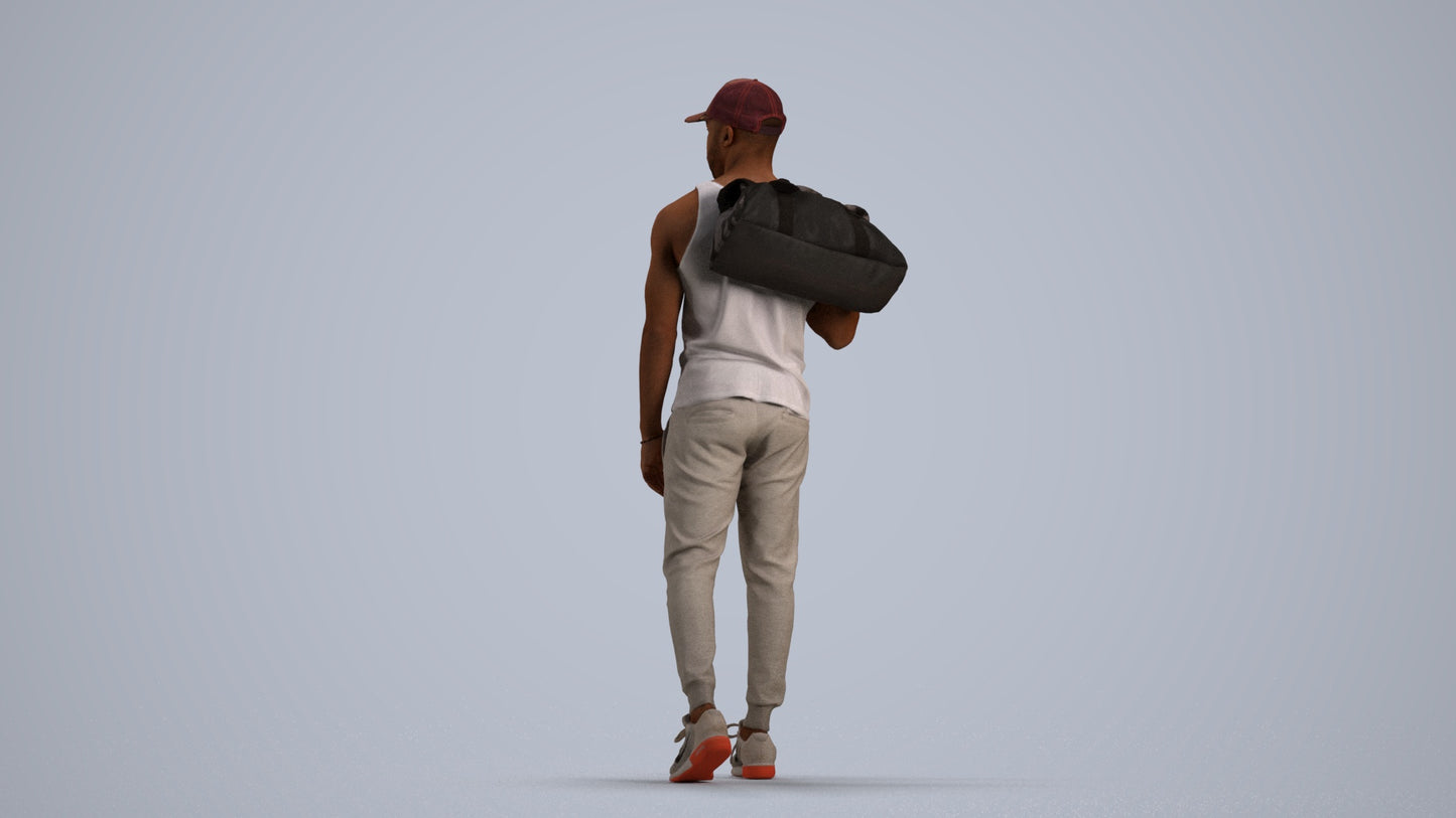 photogrammetry 3D man casual walking, realistic human model archviz FBX, front view render