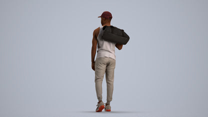 photogrammetry 3D man casual walking, realistic human model archviz FBX, front view render