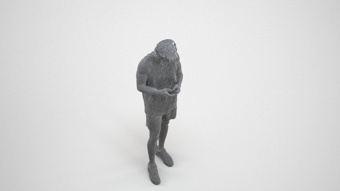 realistic 3D human man sport standing, archviz people FBX OBJ for Blender, wireframe three-quarter view