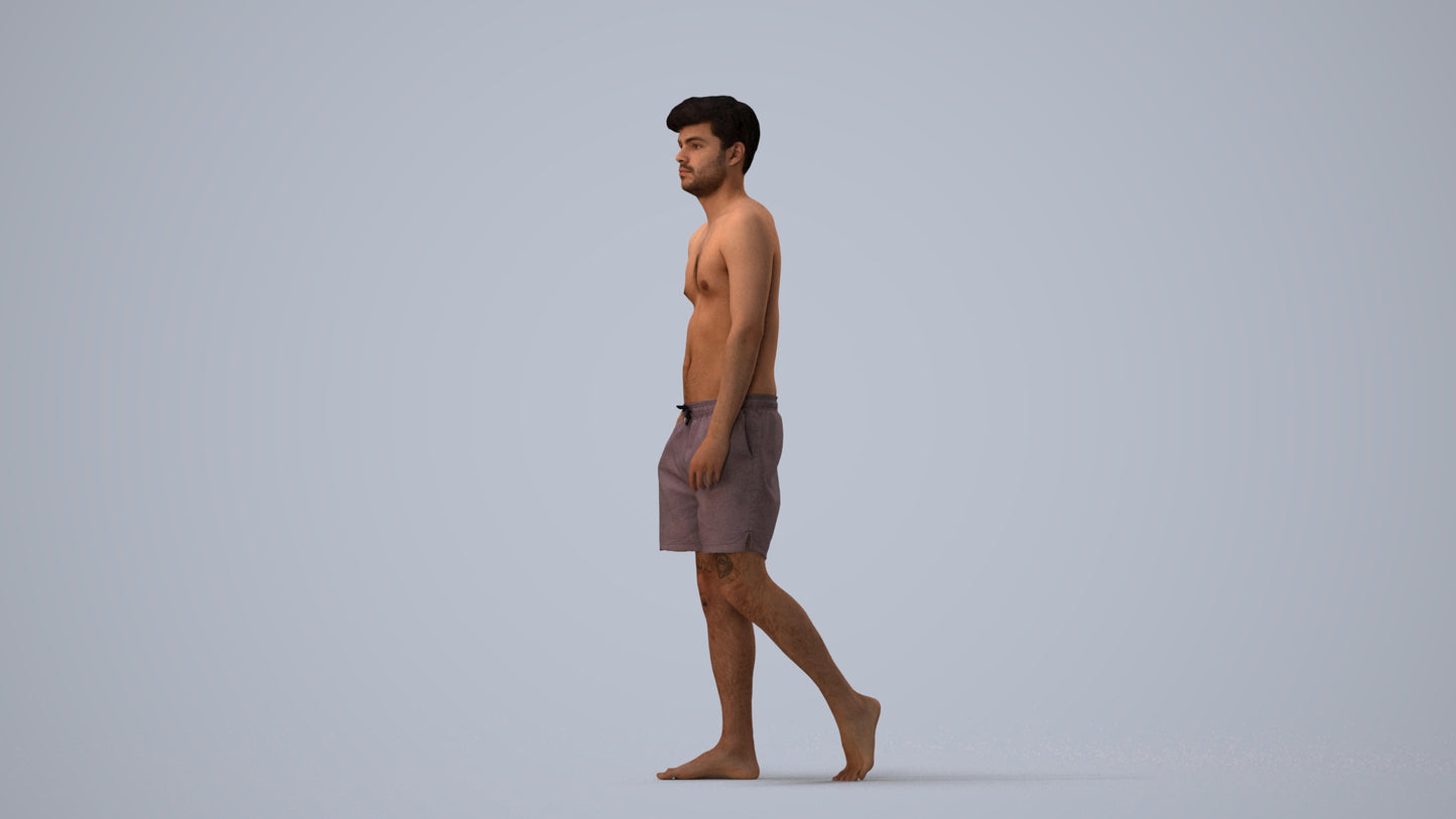scanned 3D man pool, photogrammetry people for Enscape and V-Ray, three-quarter view render