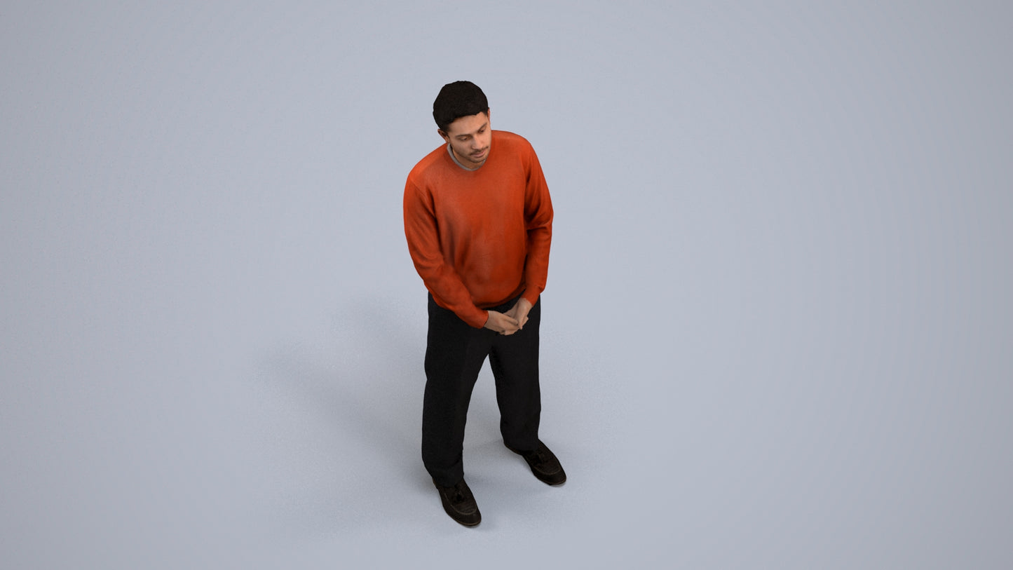 3D people model man casual standing, scanned human for 3ds Max rendering, back view render