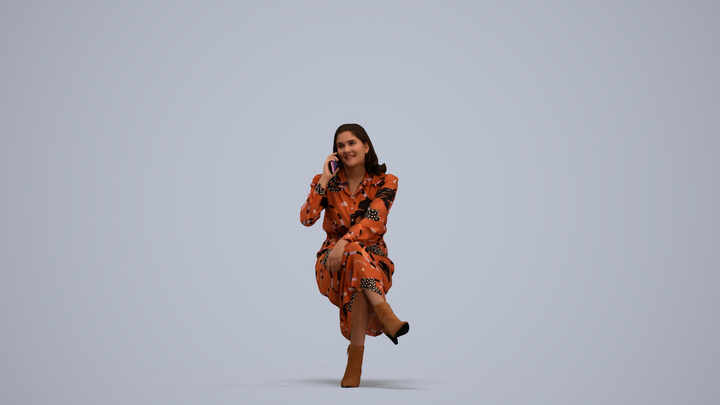 3D scanned woman sitting casual, photorealistic archviz people for Enscape and SketchUp, standing pose render