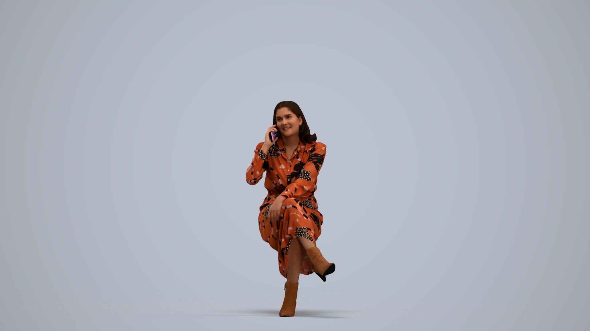 3D scanned woman sitting casual, photorealistic archviz people for Enscape and SketchUp, standing pose render