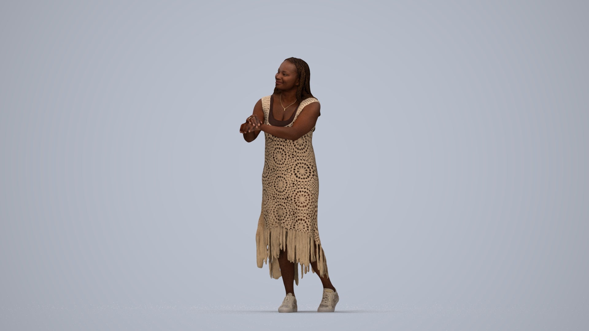 realistic 3D human woman casual standing, archviz people FBX OBJ for Blender, top-down view render