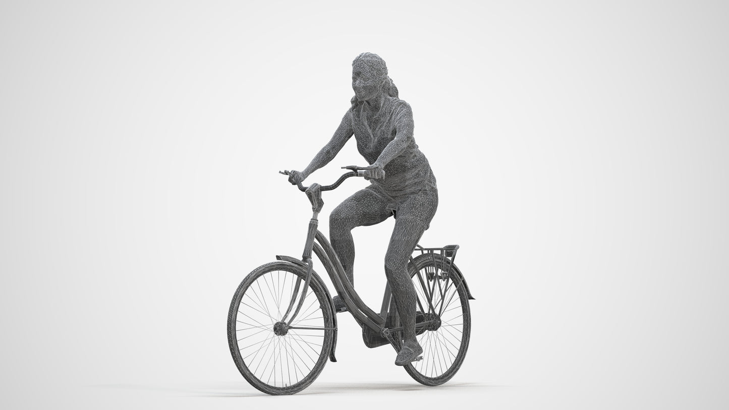 realistic 3D people woman casual cycling, render-ready for V-Ray and Corona, FBX OBJ, three-quarter front view render