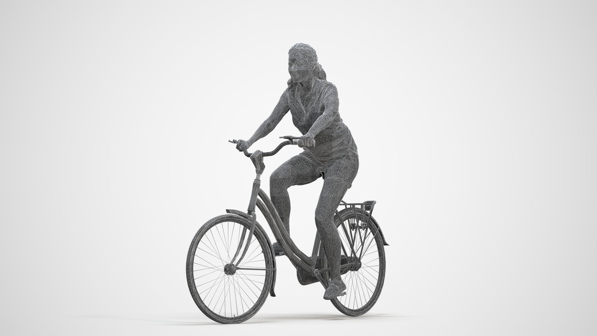 realistic 3D people woman casual cycling, render-ready for V-Ray and Corona, FBX OBJ, three-quarter front view render