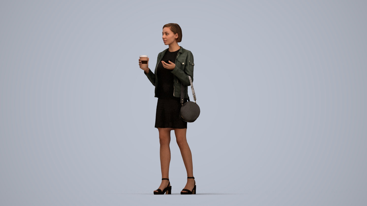 realistic 3D people woman casual standing, render-ready for V-Ray and Corona, FBX OBJ, top-down view render
