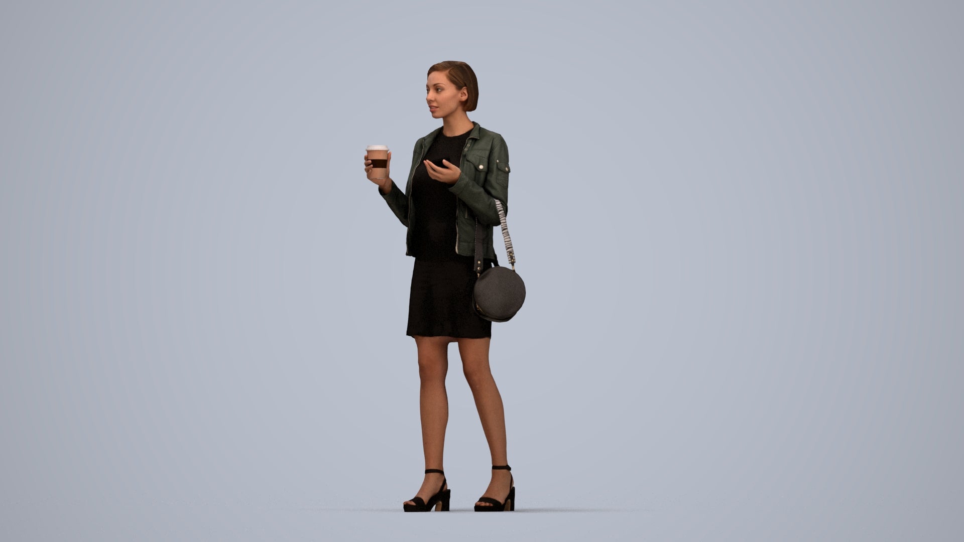 realistic 3D people woman casual standing, render-ready for V-Ray and Corona, FBX OBJ, top-down view render