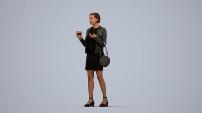 realistic 3D people woman casual standing, render-ready for V-Ray and Corona, FBX OBJ, top-down view render