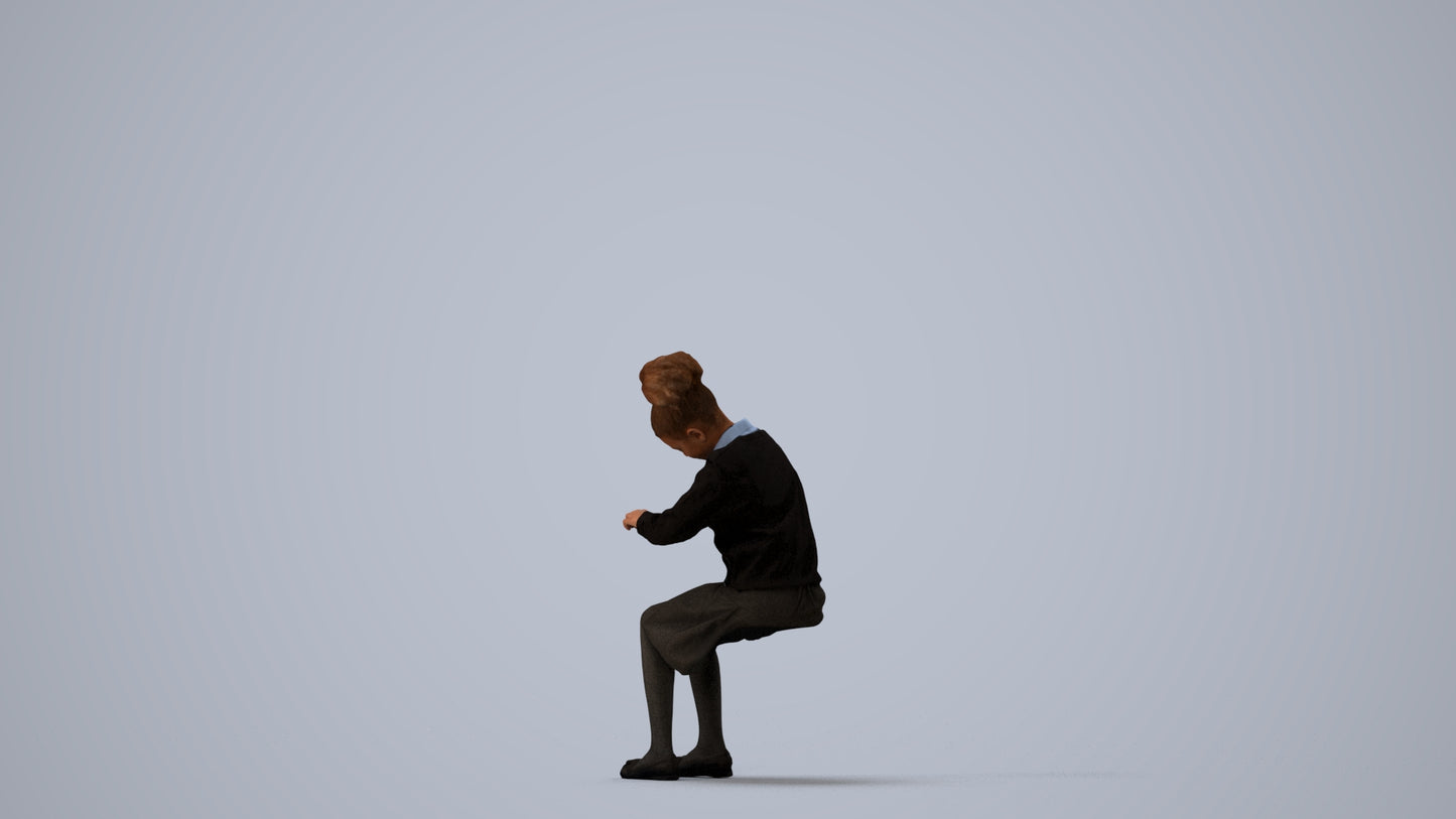 3D human model woman kids, photogrammetry scanned person for archviz, three-quarter view render