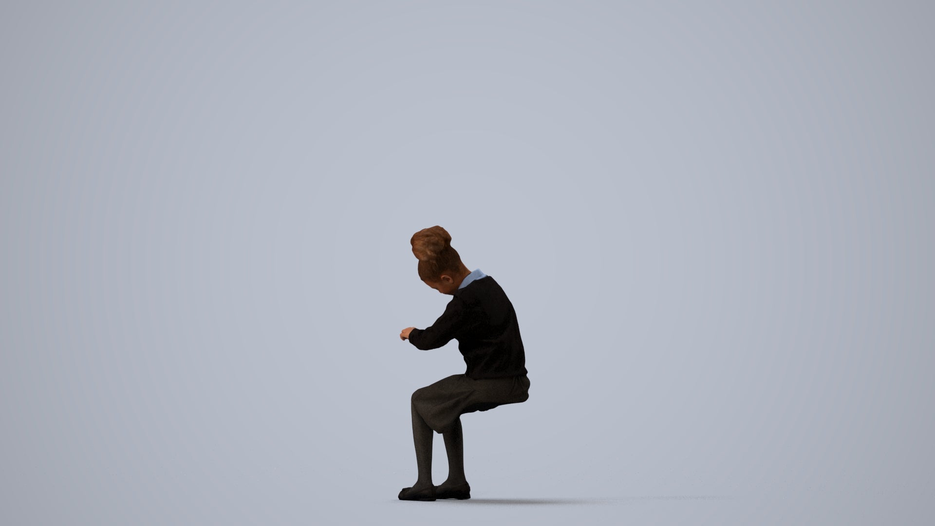 3D human model woman kids, photogrammetry scanned person for archviz, three-quarter view render