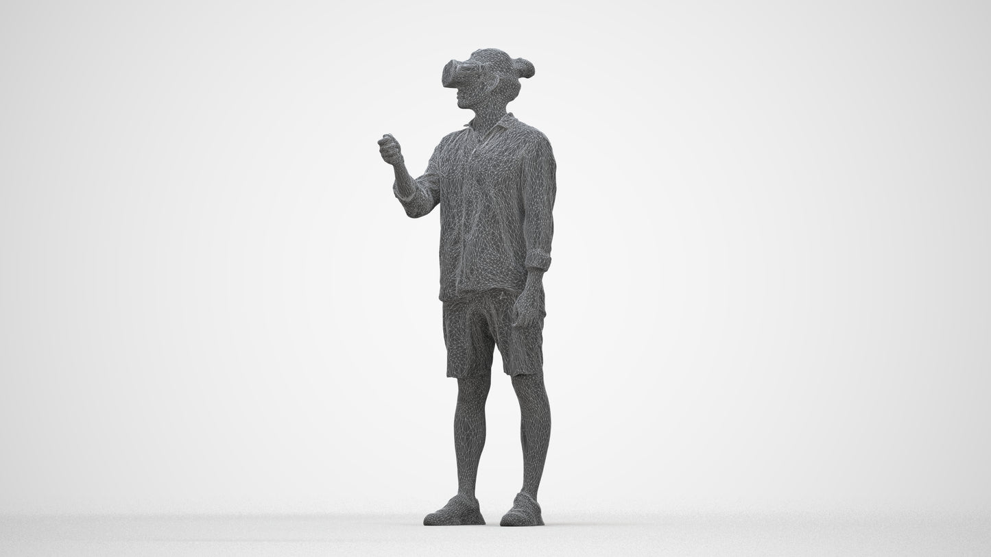 realistic 3D human man casual standing, archviz people FBX OBJ for Blender, wireframe back view