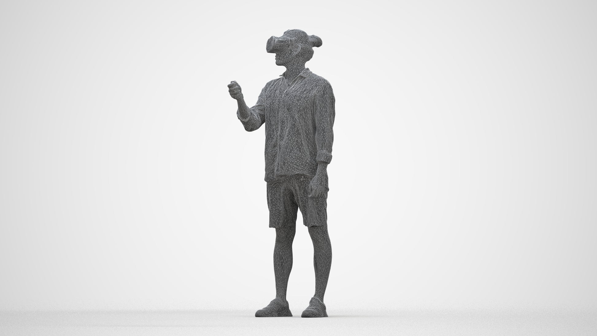 realistic 3D human man casual standing, archviz people FBX OBJ for Blender, wireframe back view