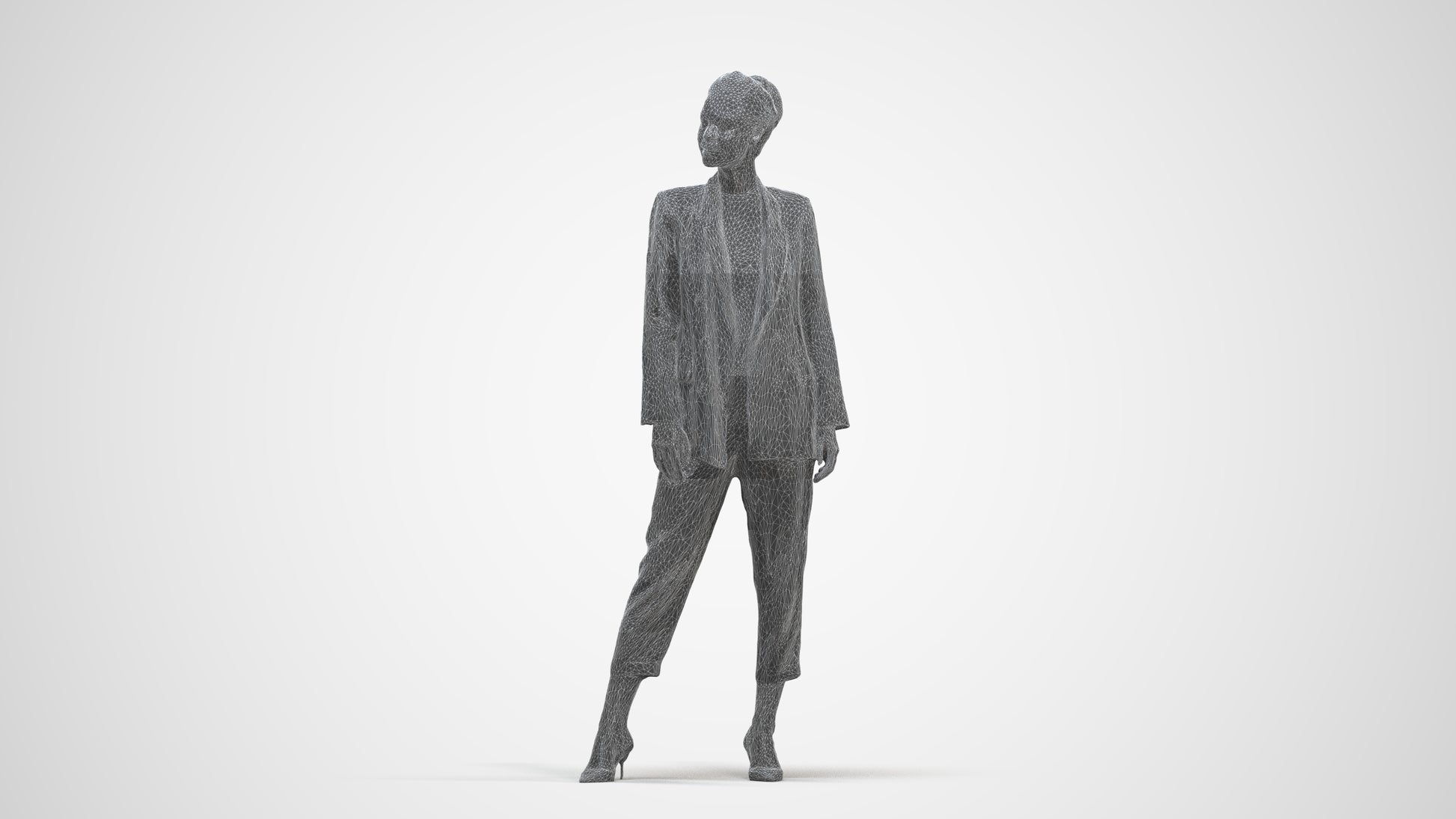 realistic 3D people woman business standing, render-ready for V-Ray and Corona, FBX OBJ, three-quarter front view render