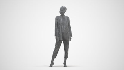 realistic 3D people woman business standing, render-ready for V-Ray and Corona, FBX OBJ, three-quarter front view render