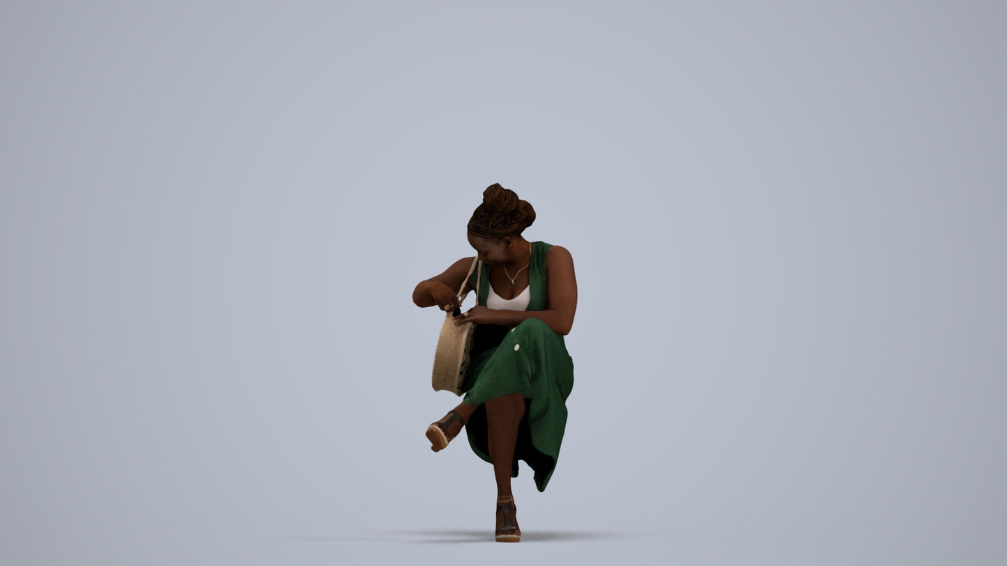 3D people model woman casual sitting, scanned human for 3ds Max rendering, standing pose render