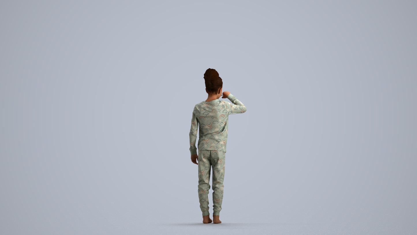 3D human model girl kids, photogrammetry scanned person for archviz, front view render