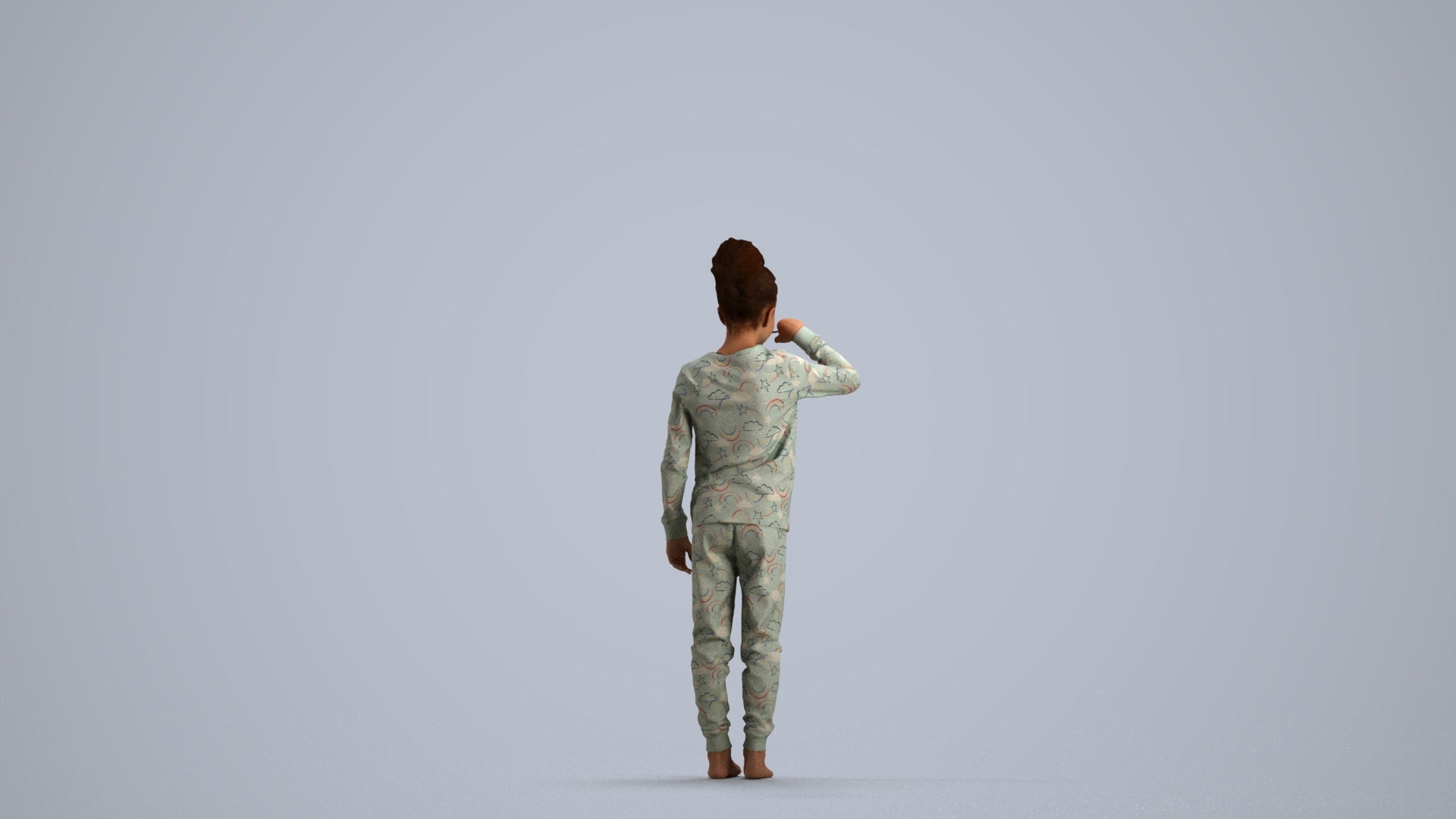 3D human model girl kids, photogrammetry scanned person for archviz, front view render