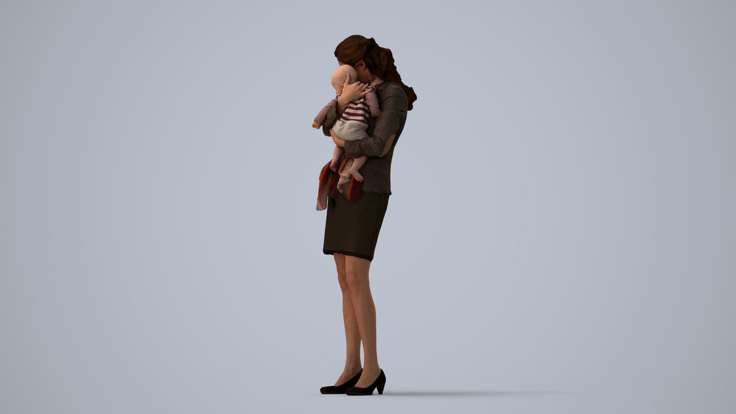 3D scanned girl kids business, photorealistic archviz people for Enscape and SketchUp, standing pose render