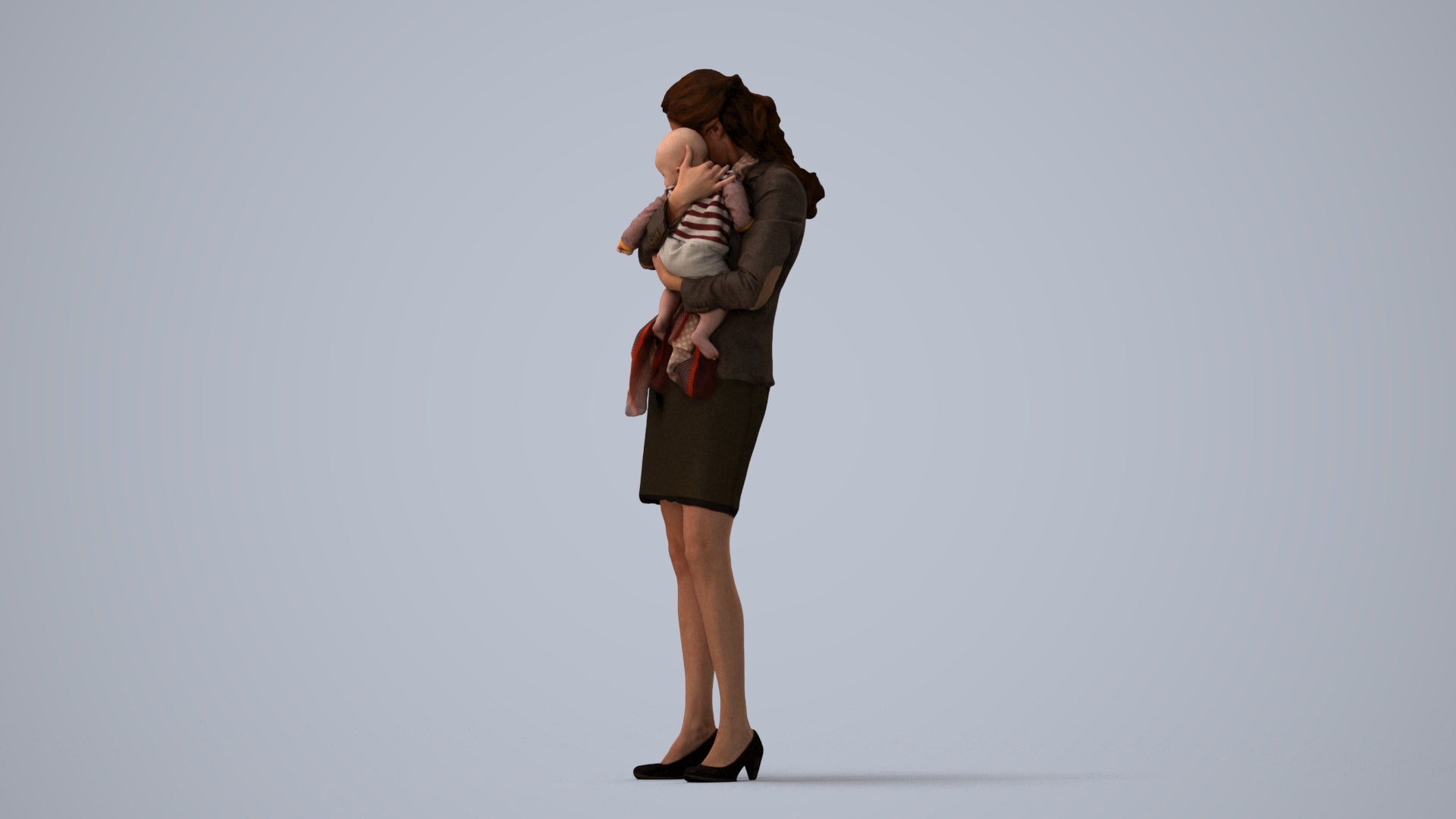 3D scanned girl kids business, photorealistic archviz people for Enscape and SketchUp, standing pose render