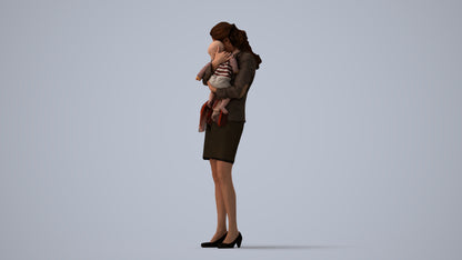 3D scanned girl kids business, photorealistic archviz people for Enscape and SketchUp, standing pose render