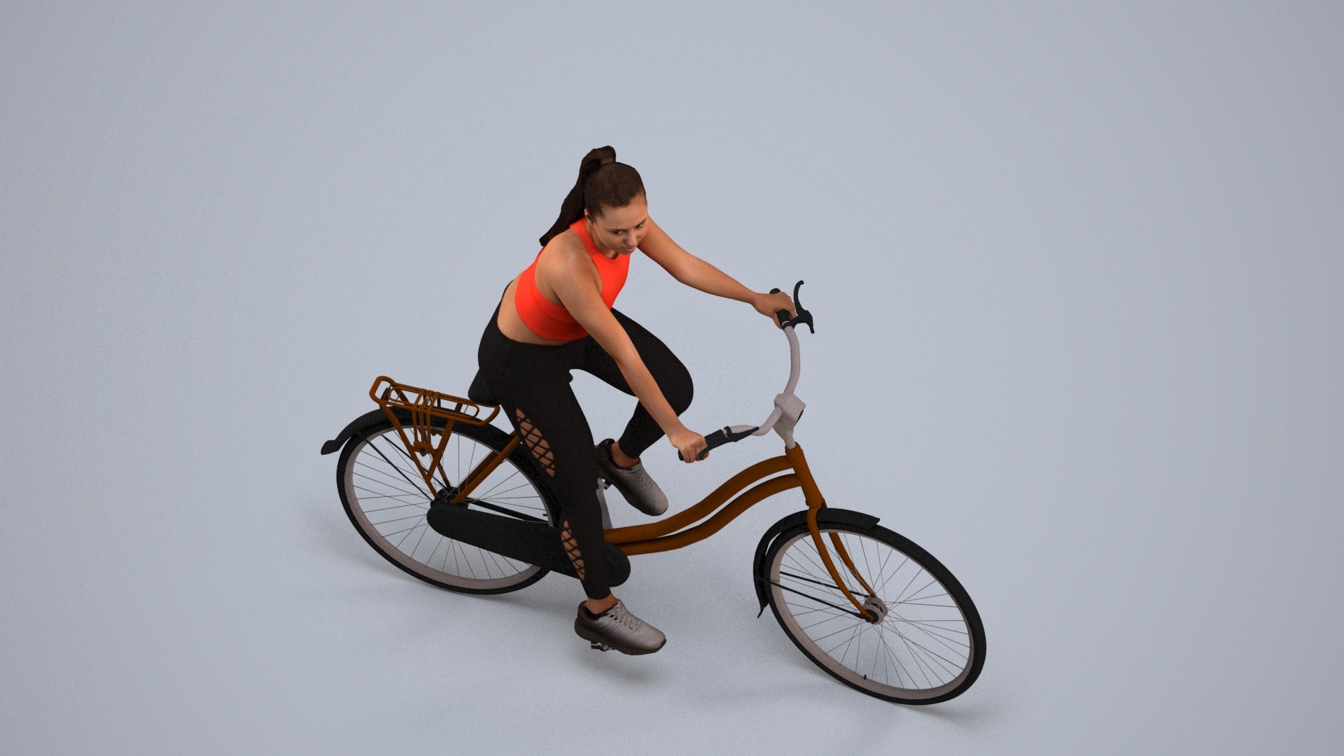realistic 3D people woman sport cycling, render-ready for V-Ray and Corona, FBX OBJ, back view render