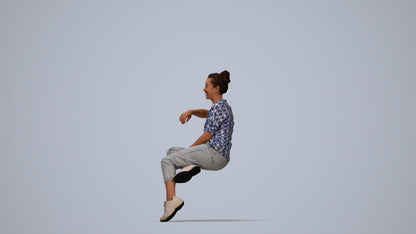 3D scanned woman sitting casual, photorealistic archviz people for Enscape and SketchUp, top-down view render