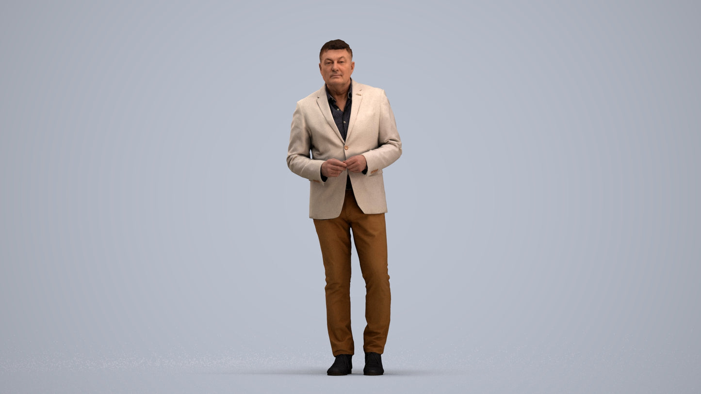 realistic 3D human man business standing, archviz people FBX OBJ for Blender, standing pose render
