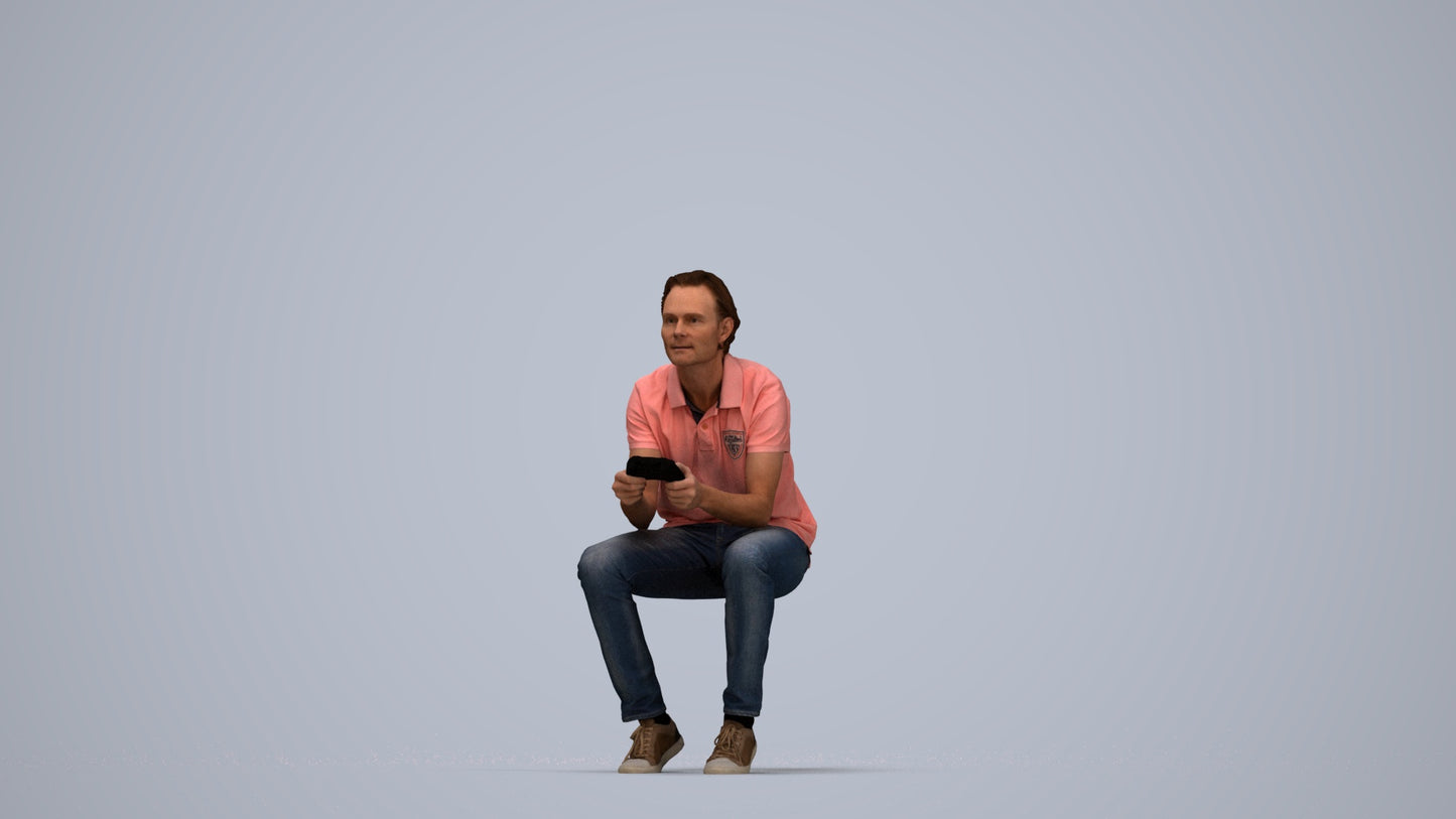 3D scanned man sitting casual, photorealistic archviz people for Enscape and SketchUp, top-down view render