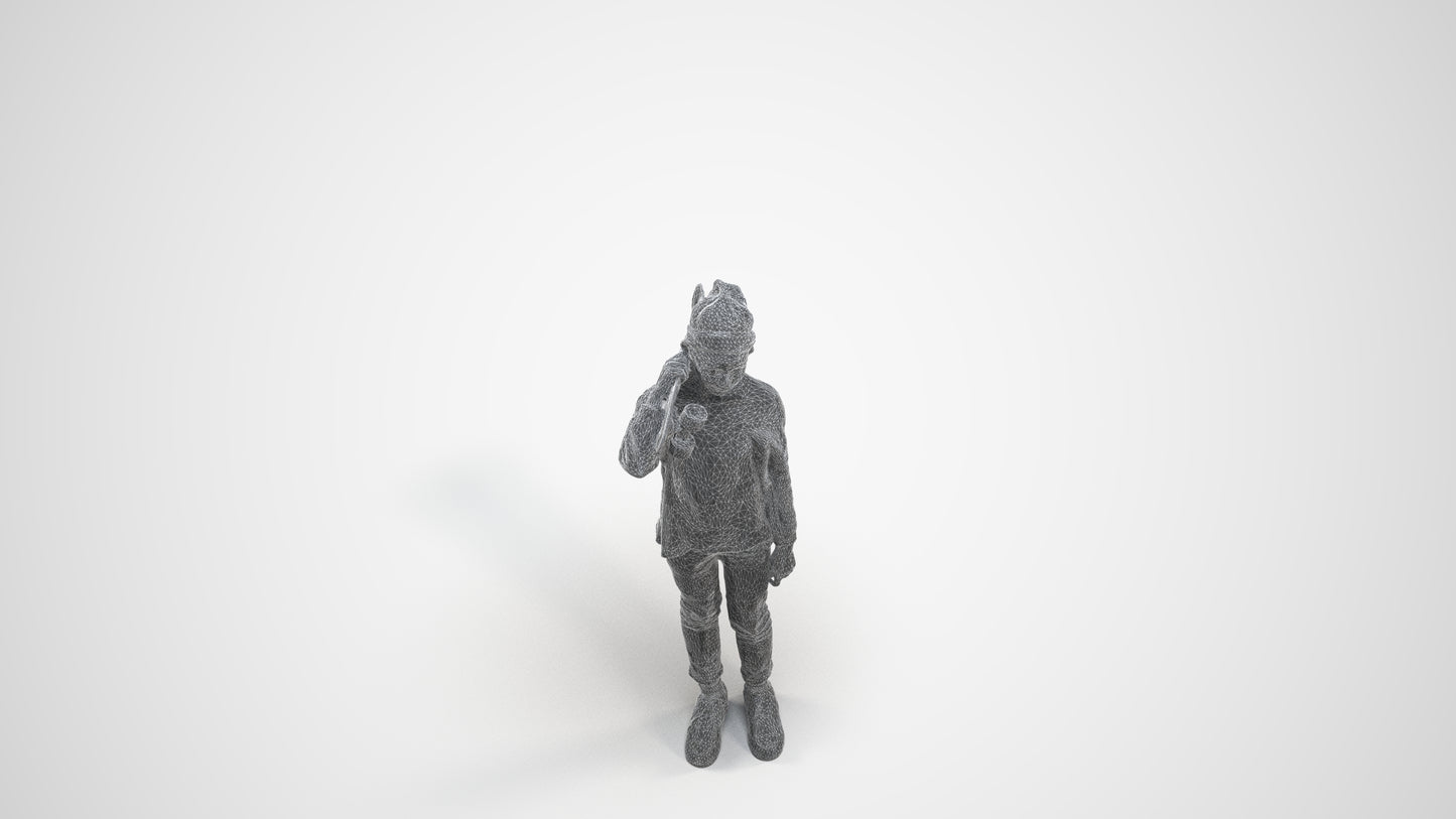 realistic 3D human girl casual kids, archviz people FBX OBJ for Blender, wireframe three-quarter view
