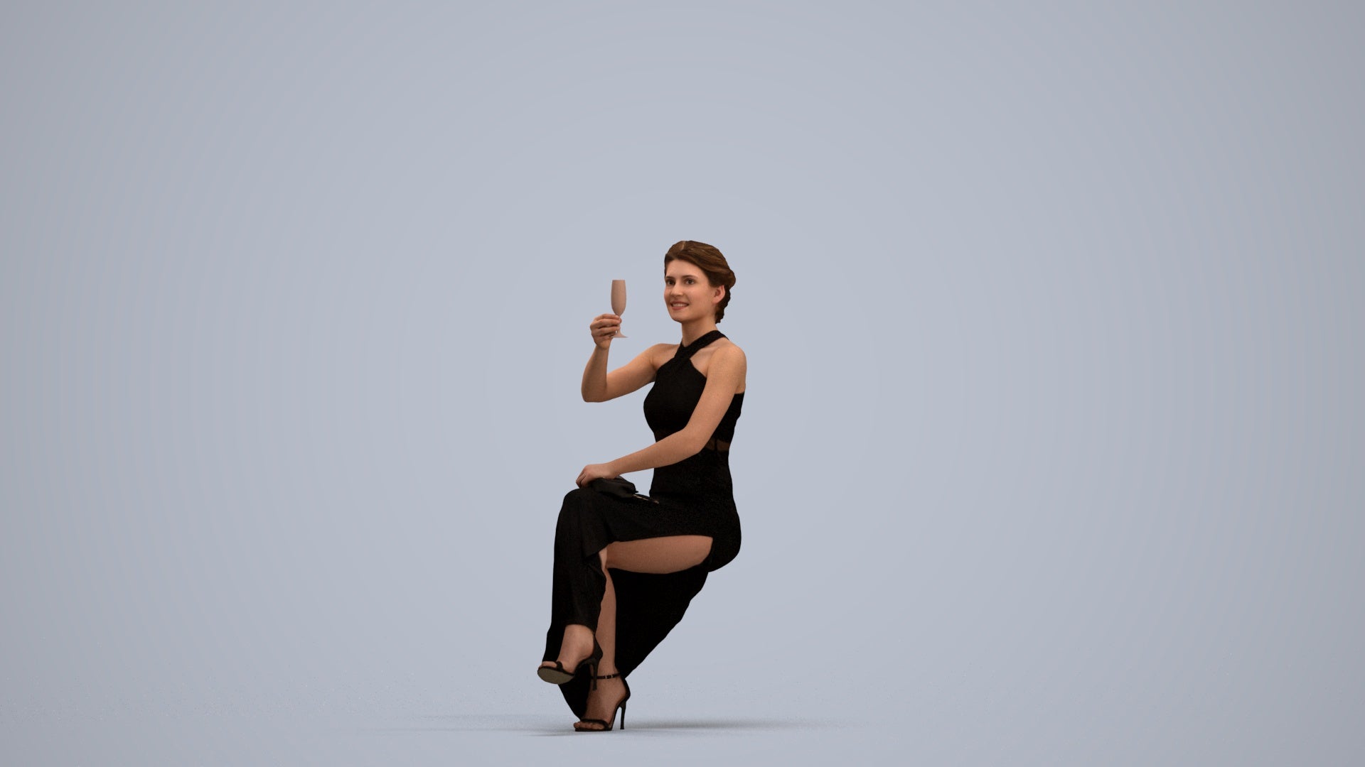 3D people model woman formal sitting, scanned human for 3ds Max rendering, standing pose render