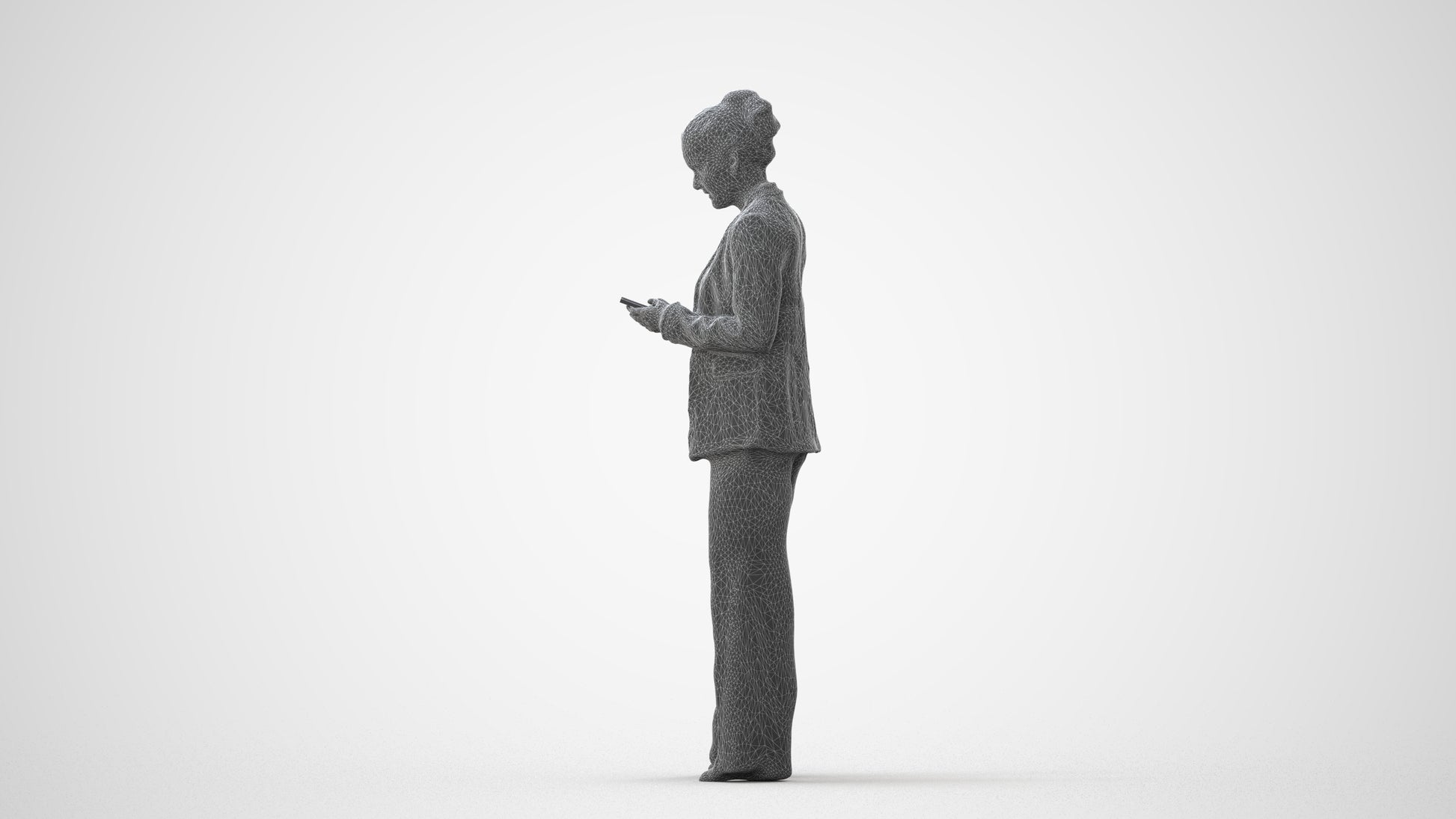 3D human model woman business standing, photogrammetry scanned person for archviz, square thumbnail