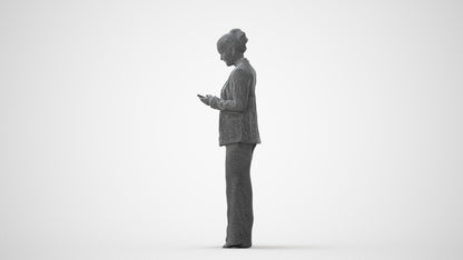 3D human model woman business standing, photogrammetry scanned person for archviz, square thumbnail