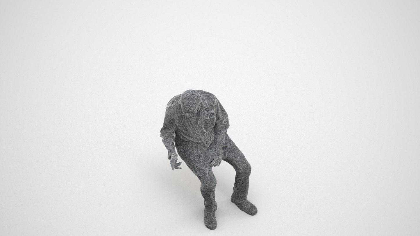 realistic 3D senior man medical, scanned archviz people for Blender and 3ds Max, wireframe three-quarter view