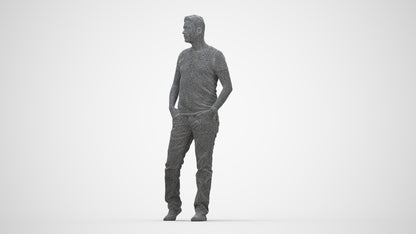 realistic 3D man casual standing, scanned archviz people for Blender and 3ds Max, wireframe back view