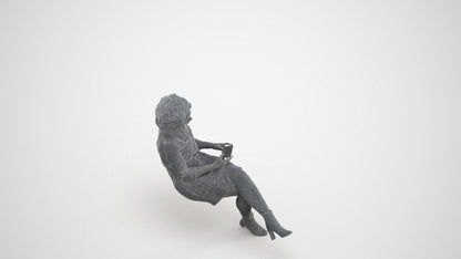 realistic 3D woman casual sitting, scanned archviz people for Blender and 3ds Max, wireframe three-quarter view