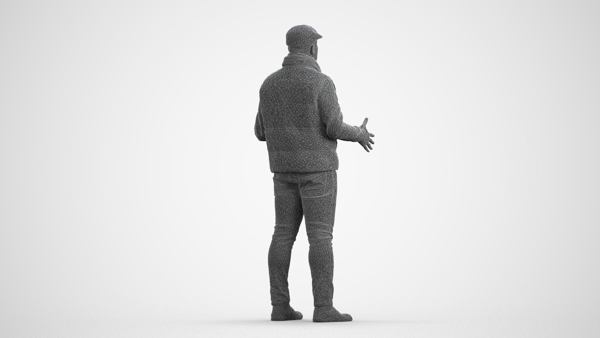 realistic 3D man casual standing, scanned archviz people for Blender and 3ds Max, wireframe front view