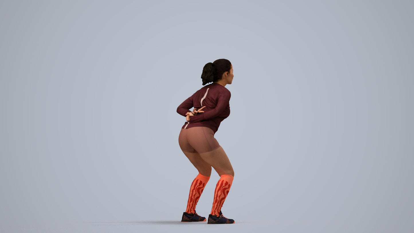 3D people model woman sport, scanned human for 3ds Max rendering, side view render
