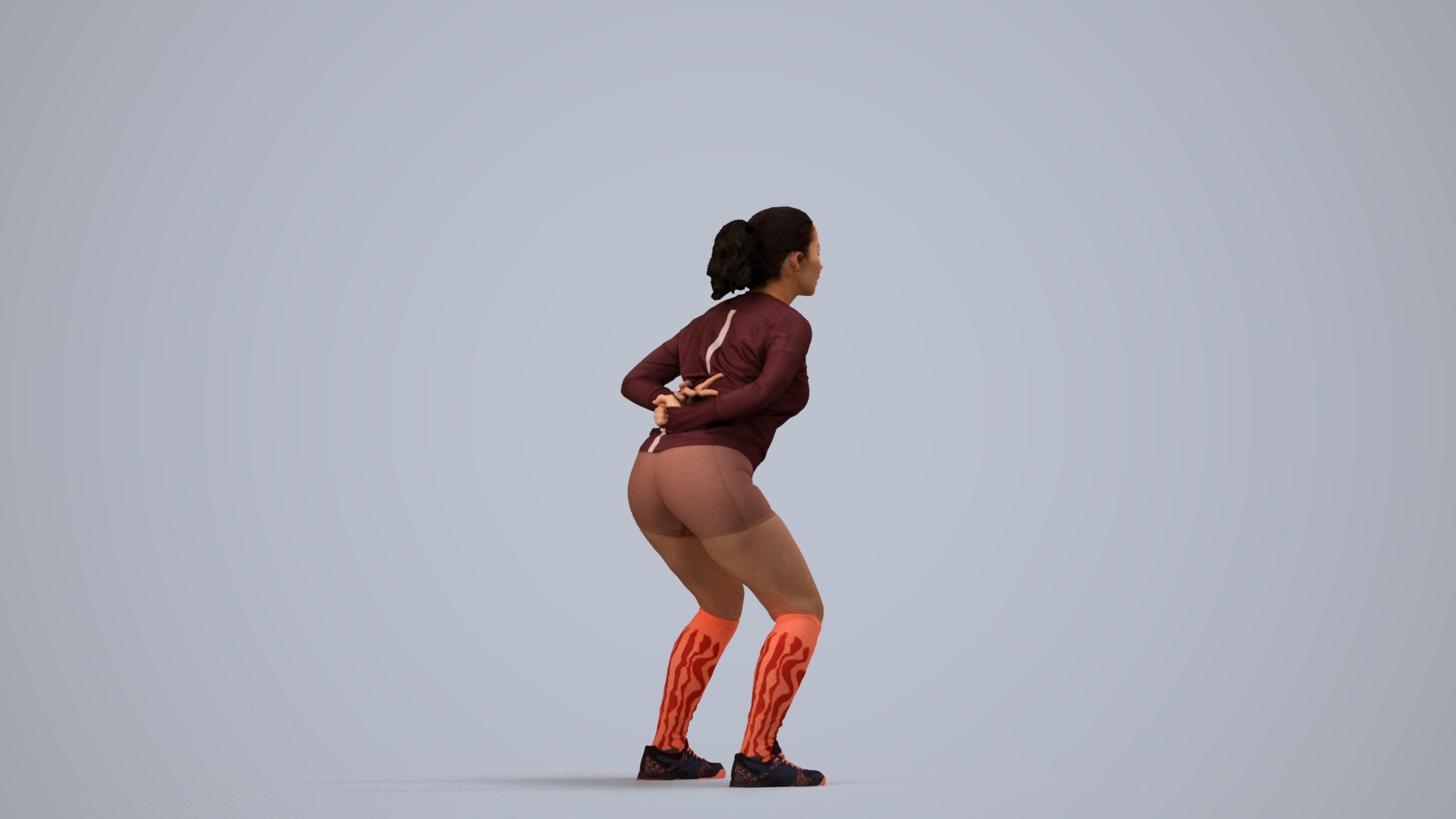 3D people model woman sport, scanned human for 3ds Max rendering, side view render