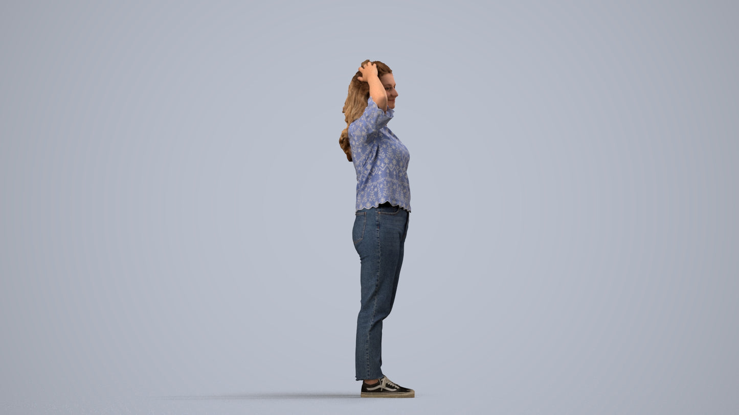 photogrammetry 3D woman casual standing, realistic human model archviz FBX, side view render