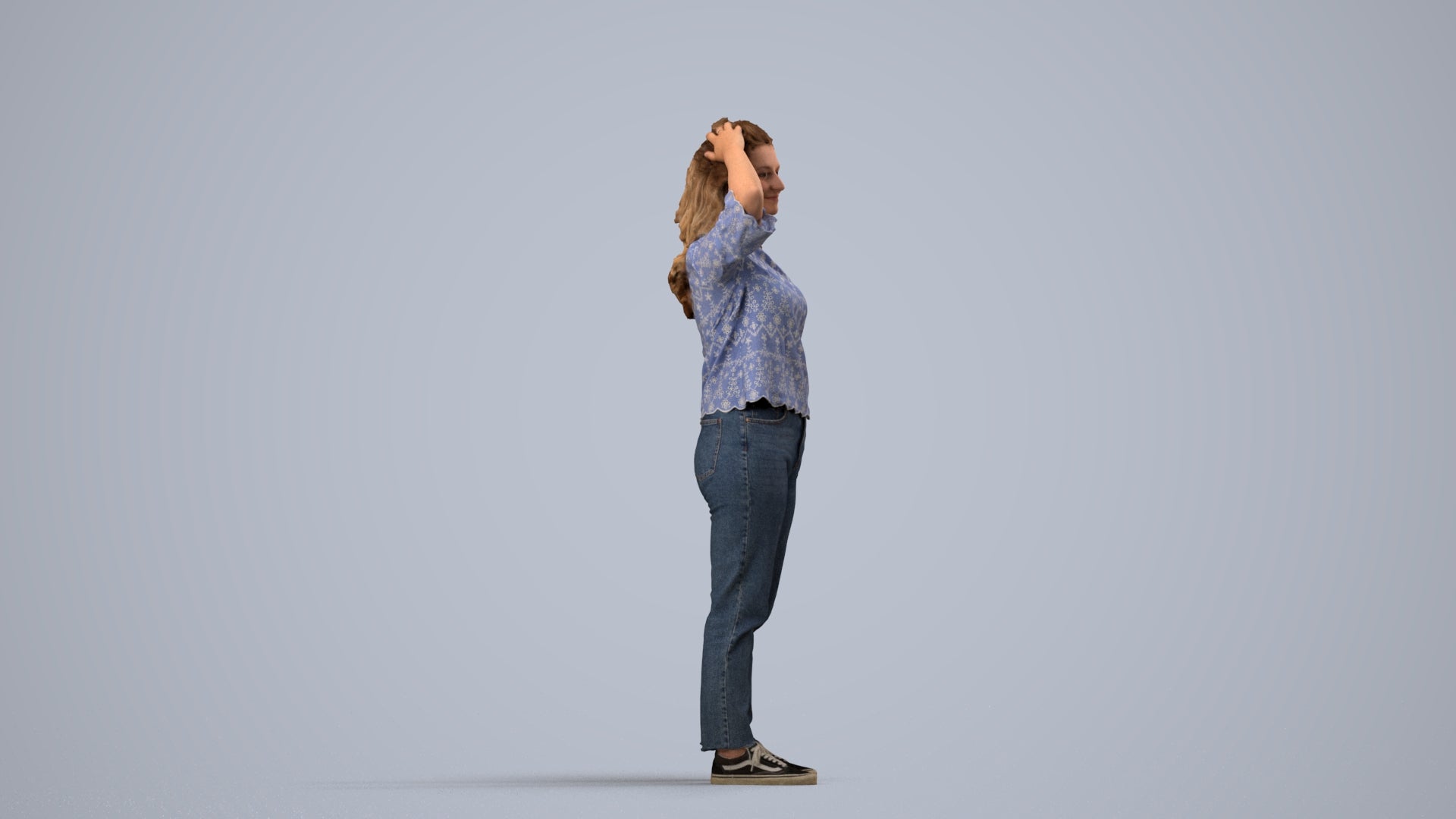 photogrammetry 3D woman casual standing, realistic human model archviz FBX, side view render