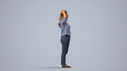 photogrammetry 3D woman casual standing, realistic human model archviz FBX, side view render