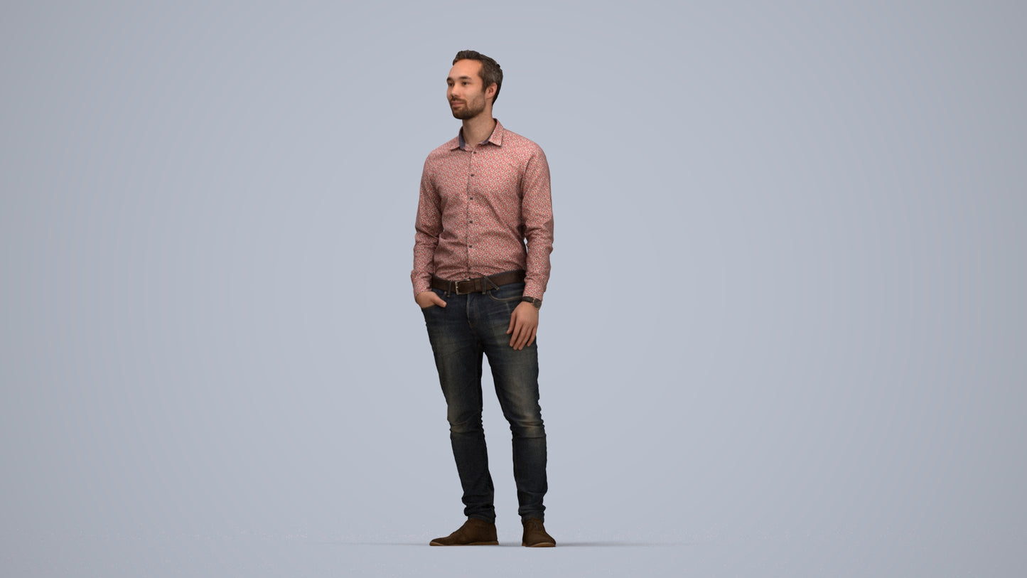 realistic 3D human man casual standing, archviz people FBX OBJ for Blender, top-down view render