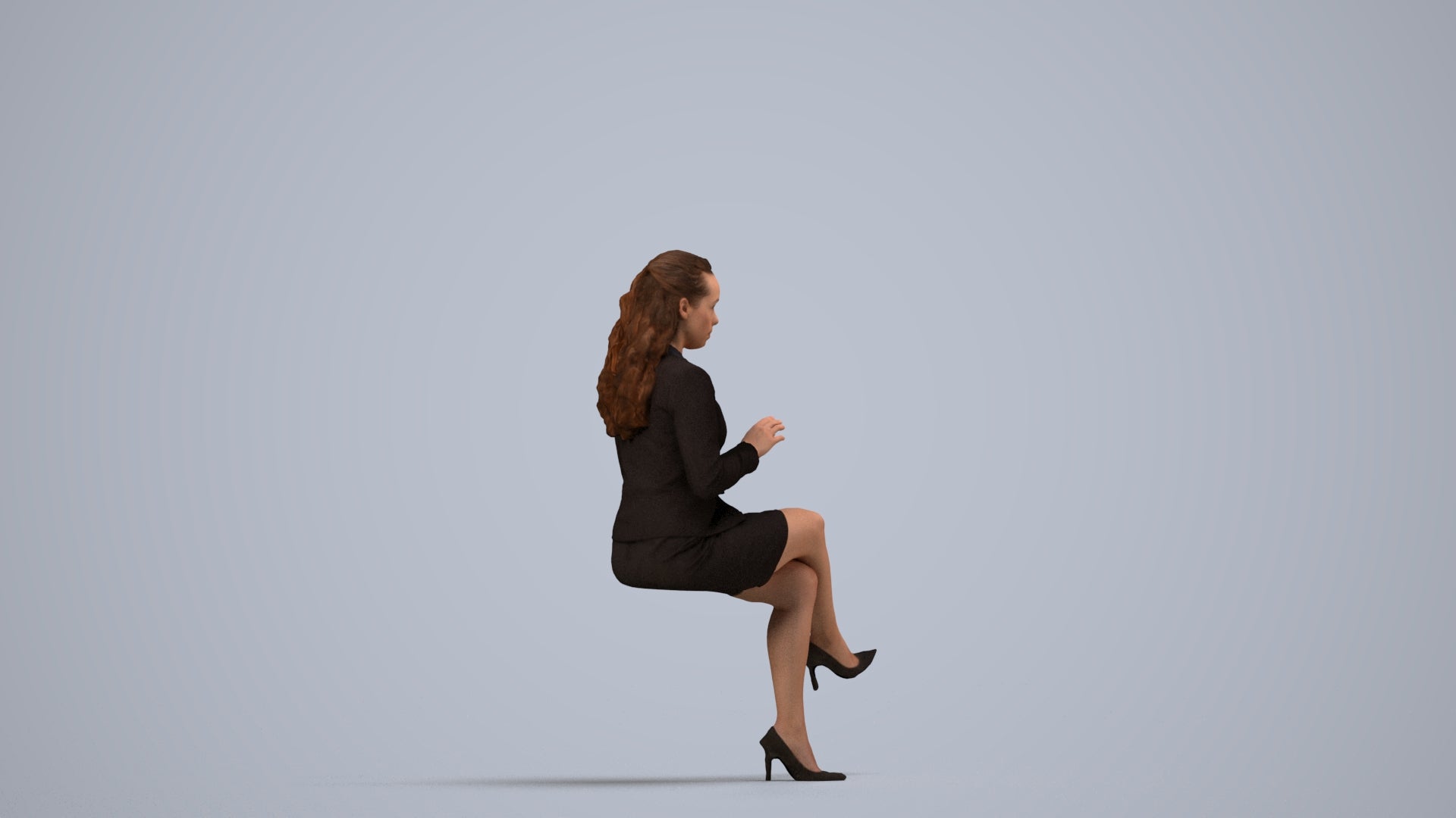realistic 3D woman business, scanned archviz people for Blender and 3ds Max, side view render