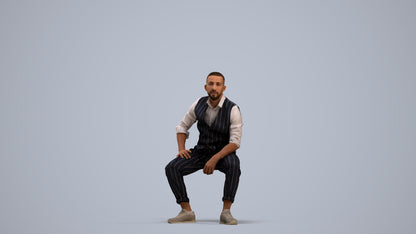 photogrammetry 3D man business sitting, realistic human model archviz FBX, standing pose render