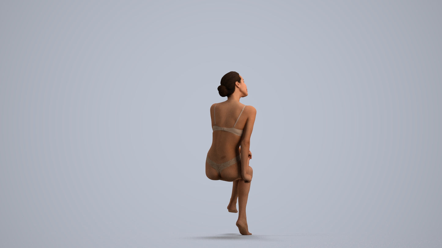 3D human model woman bathroom, photogrammetry scanned person for archviz, front view render