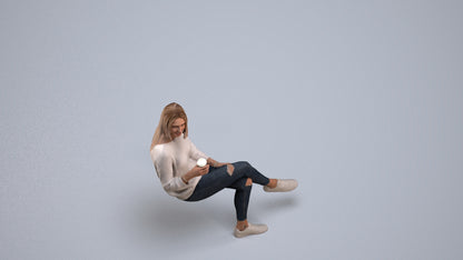 3D scanned woman sitting casual, photorealistic archviz people for Enscape and SketchUp, back view render