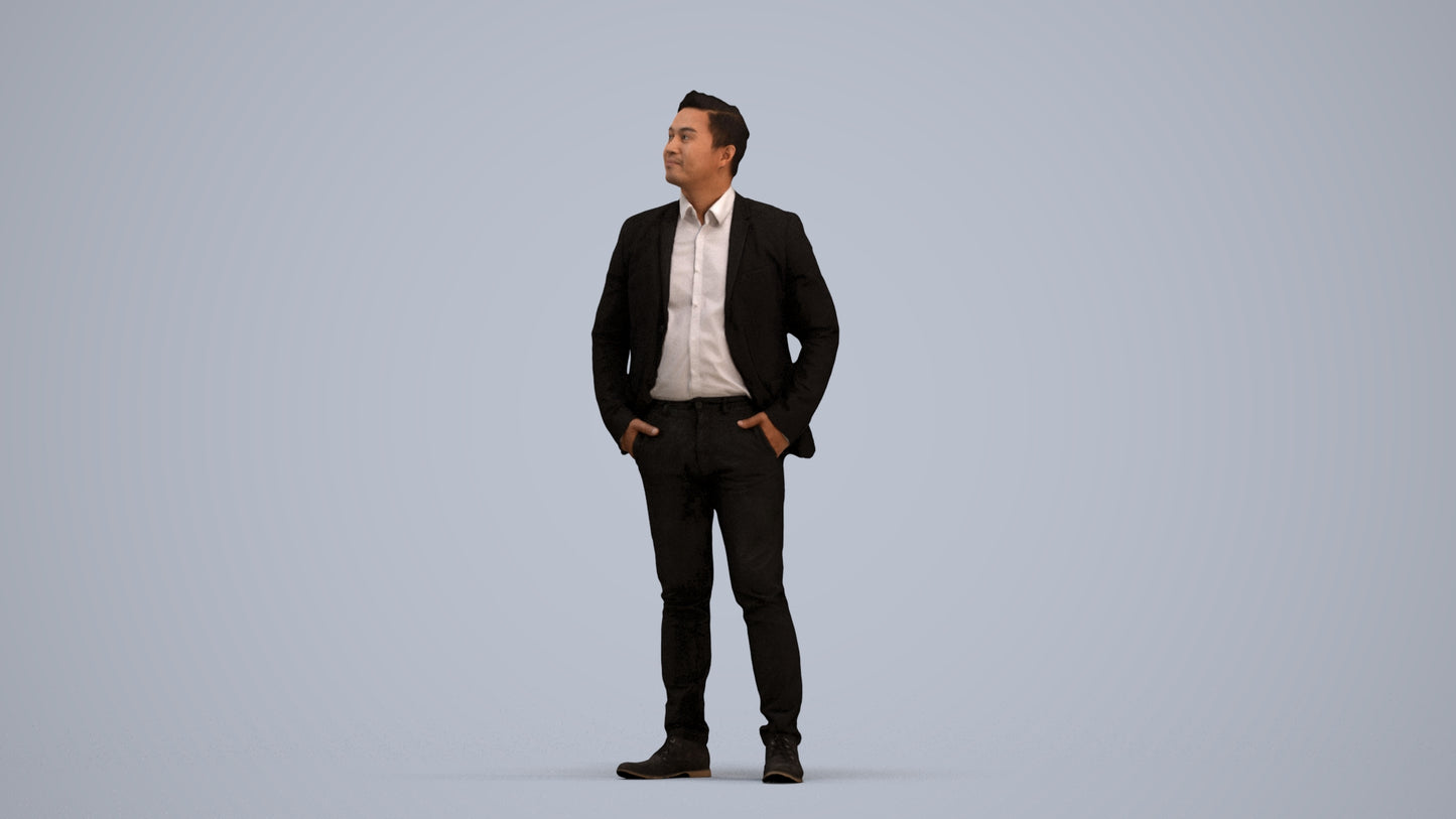 3D scanned man business, photorealistic archviz people for Enscape and SketchUp, standing pose render