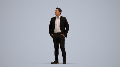 3D scanned man business, photorealistic archviz people for Enscape and SketchUp, standing pose render