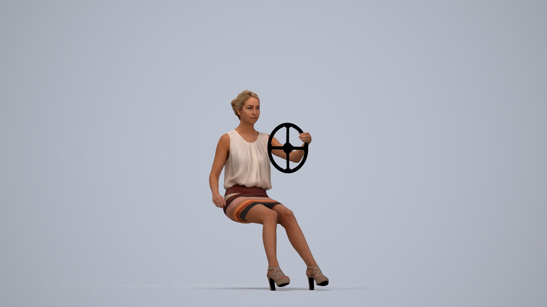 3D people model woman business mix, scanned human for 3ds Max rendering, top-down view render